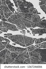 City map Stockholm, monochrome detailed plan, vector illustration