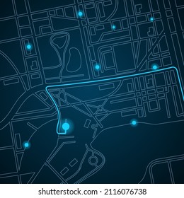 City Map With Street Roads And Location Navigation Interface. Vector Illustration Of Screen Device Roadmap Plan