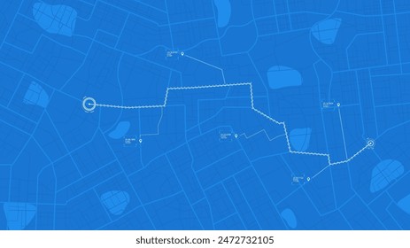 City map with street roads and location navigation interface. City map in blue and white colors. Map with legend of data time arrived. Vector illustration