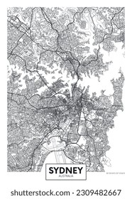 Mapa urbano de Sydney, planificación urbana diseño de afiches vectores de viajes