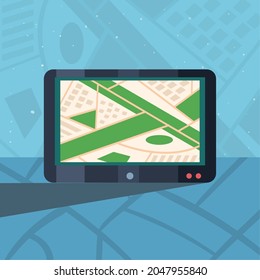 city map in tablet on blue background