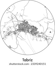 City Map Tabriz Iran Asia round Circle vector illustration
