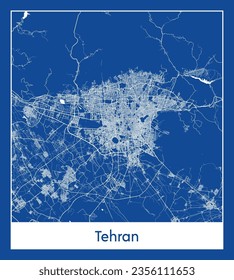 Stadtplan Teheran Iran Asien blauer Druck rund Circle Vektorgrafik