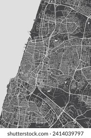 City map Tel Aviv, monochrome detailed plan, vector illustration