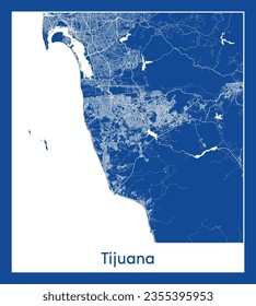 Mapa de la ciudad Tijuana México Norteamérica impresión azul Circular ilustración vectorial