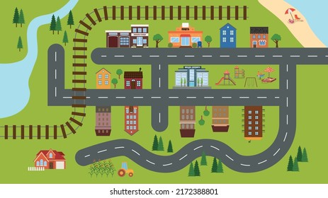 Mapa de la ciudad, vista superior, paisaje urbano