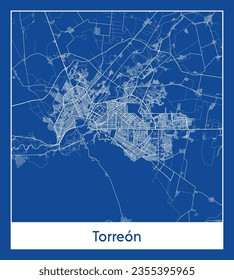 Mapa de la ciudad Torreón México Norteamérica impresión azul Circular ilustración vectorial