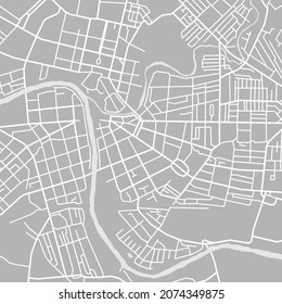 City Map. Town Streets With Line Park And River. Downtown Gps Navigation Plan, Abstract Transportation Scheme. Drawing Scheme Town, White Line Road On Gray Background. Urban Pattern Texture. Vector