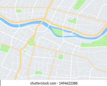 City map. Town streets with park and river. Downtown gps navigation plan, abstract transportation urban vector drawing maptown small road pattern texture