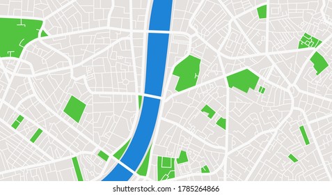 City Map. Town Streets With Park And River. Downtown Gps Navigation Plan, Abstract Transportation Urban Vector Drawing Maptown Small Road Pattern Texture. Vector Illustration.