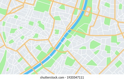 City map. Town streets with park and river. Downtown gps navigation plan, abstract transportation urban. Vector.
