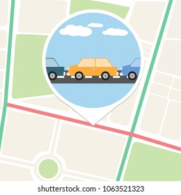 City map and traffic jam icon, vector illustration