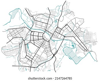 City Map Of Tula. Scheme Of Town Streets. Gps Line Navigation Plan. Black Line Road On White Isolated Background. Urban Pattern Texture. Vector
