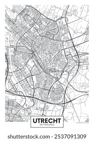 City map Utrecht, detailed urban planning travel vector poster design