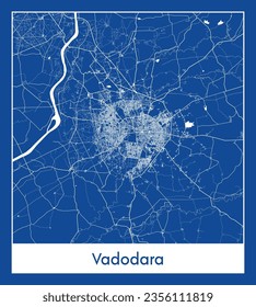 City Map Vadodara India Asia blue print round Circle vector illustration