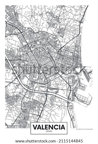 City map Valencia, travel vector poster design