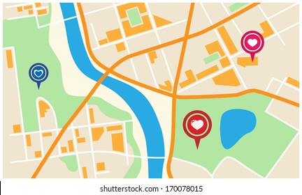 City Map With Valentine Marker
