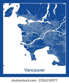 Mapa de la ciudad Vancouver Canadá Norteamérica impresión azul Circle vector ilustración