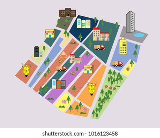 City map vector. cartoon home