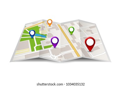 City Map vector icon illustration. Travel city street symbol. Map design with gps pin sign.