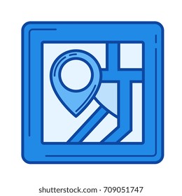 Ícone de linha vetorial do mapa da cidade isolado no fundo branco. Ícone de linha do mapa da cidade para infográfico, site ou aplicativo. Ícone azul projetado em um sistema de grade.