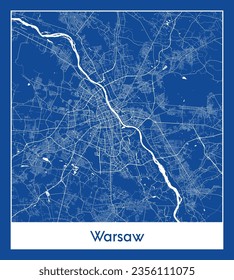 City Map Warsaw Poland Europe blue print round Circle vector illustration