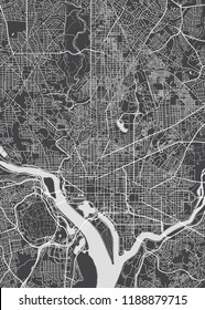 City map Washington, monochrome detailed plan, vector illustration