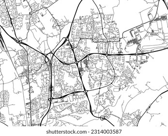 City map of Washington UK in the United Kingdom with black roads isolated on a white background.