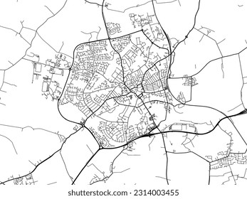 City map of Wellingborough in the United Kingdom with black roads isolated on a white background.