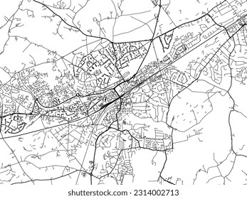 City map of Woking in the United Kingdom with black roads isolated on a white background.