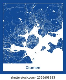 City Map Xiamen China Asia blue print round Circle vector illustration