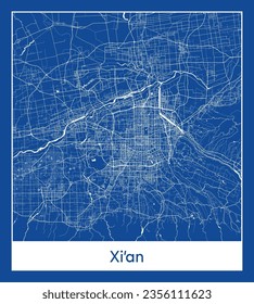 City Map Xian China Asia blue print round Circle vector illustration