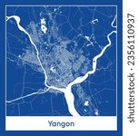 City Map Yangon Myanmar Asia blue print round Circle vector illustration
