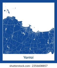 City Map Yantai China Asia blue print round Circle vector illustration