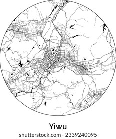 City Map Yiwu China Asia round Circle vector illustration