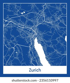 City Map Zurich Switzerland Europe blue print round Circle vector illustration