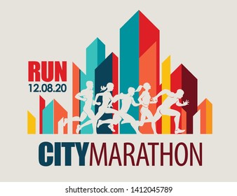 City Marathon Poster Template Running People Stock Vector (Royalty Free ...