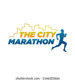 the city marathon run event logo template with running people illustration, vector eps 10