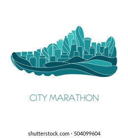 City marathon. Running, sport, fitness concept. Vector illustration