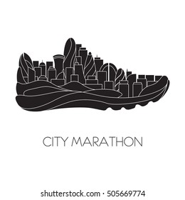 City marathon. Running, sport, fitness concept. Vector illustration