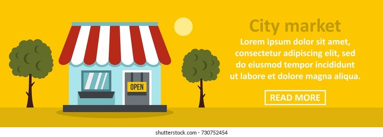 City market banner horizontal concept. Flat illustration 