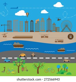 City mass air water and railway transportation