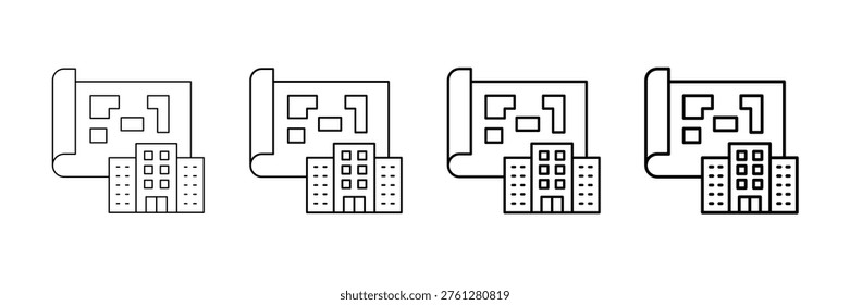 City Master Plan Icons Vector Set In Different Stroke Line Style