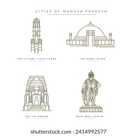 Maestro de la ciudad - Un conjunto de ciudades indias clave en Madhya Pradesh - Ilustración de iconos como archivo EPS 10 