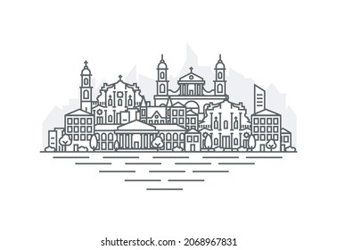 City of Matera, Italy architecture line skyline illustration. Linear vector cityscape with famous landmarks, city sights, design icons, with editable strokes isolated on white background.