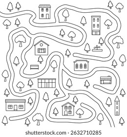 City maze graphic black white sketch aerial view illustration vector 