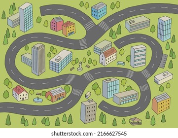 City maze graphic color sketch top aerial view illustration vector