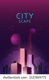 City metaverse, a mix of real and virtual, downtown, skyscrapers, virtual architecture, cyberspace and planets. illustration Vector