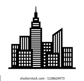 City metropolis skyline silhouette with tall buildings and high rises flat vector icon for apps and websites