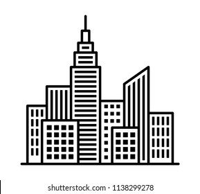 City metropolis skyline with tall buildings and high rises line art vector icon for apps and websites